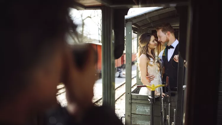 Photographing wedding couple