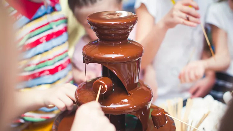 Chocolate Fountain With Fondue, Fruits and Marshmallow on children party