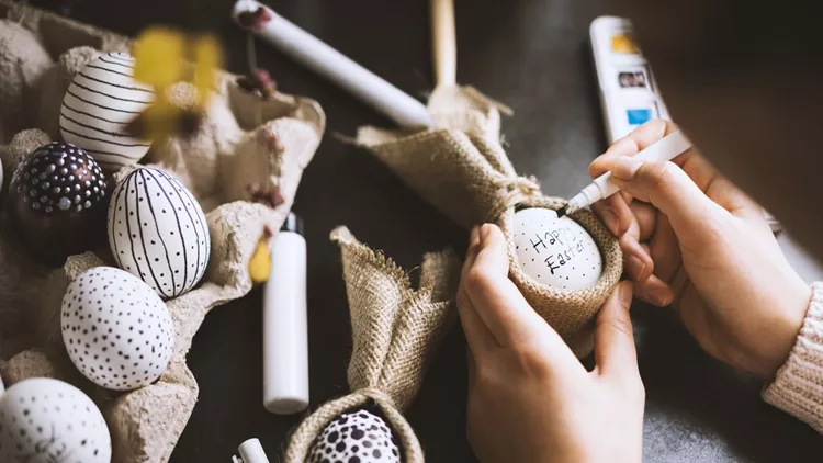 DIY handpainted black and white easter eggs