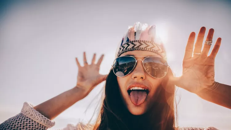 Close Up of Hipster Girl Face at beach