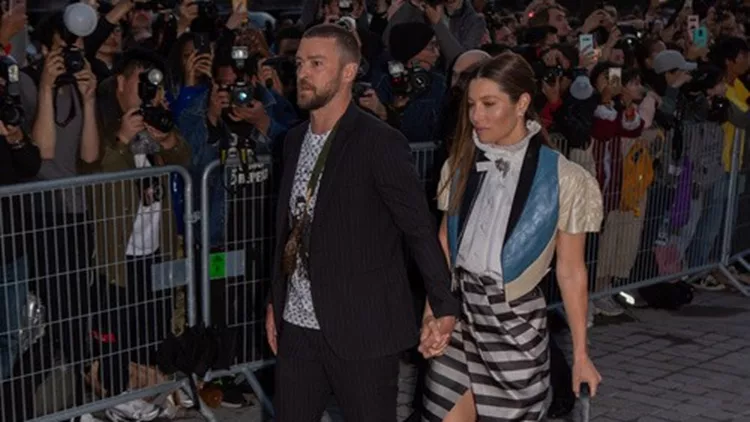 Justin Timberlake And Jessica Biel Arrive At The Louis Vuitton Fashion Show In Paris