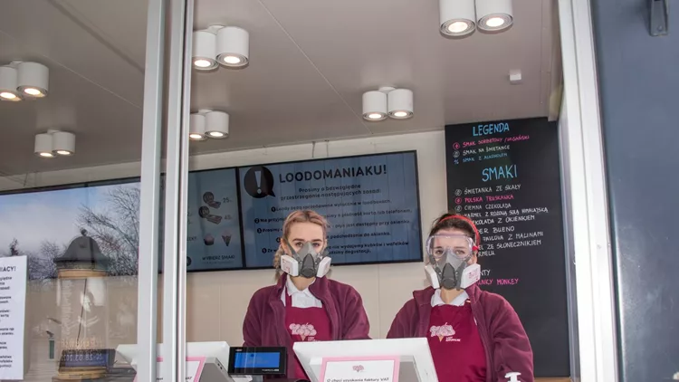 2020 Poland Coronavirus Lockdown, Krakow ice cream store workers