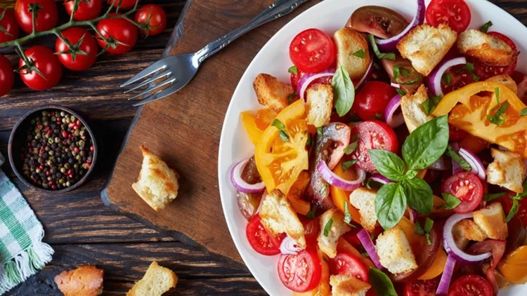 fresh italian summer salad panzanella, close-up