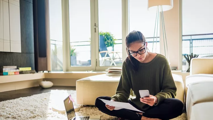 young woman working from home