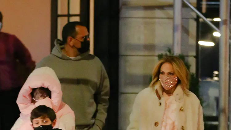 Jennifer Lopez Bundles Up In Warm Coach Coat For Night Out With Twins Max And Emme And Fiance Alex Rodriguez