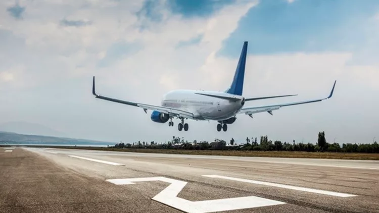 Passenger airplane landing