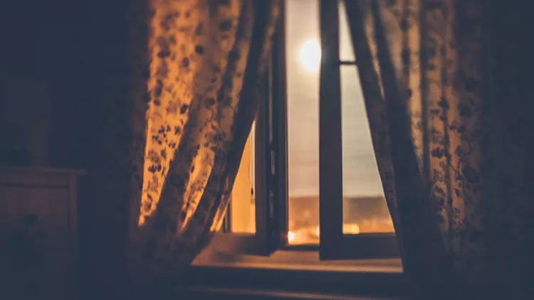 Full moon night by the window in summer