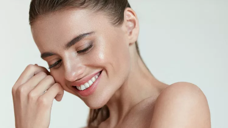 Beautiful Happy Woman With Fresh Makeup On Beauty Face. Skincare