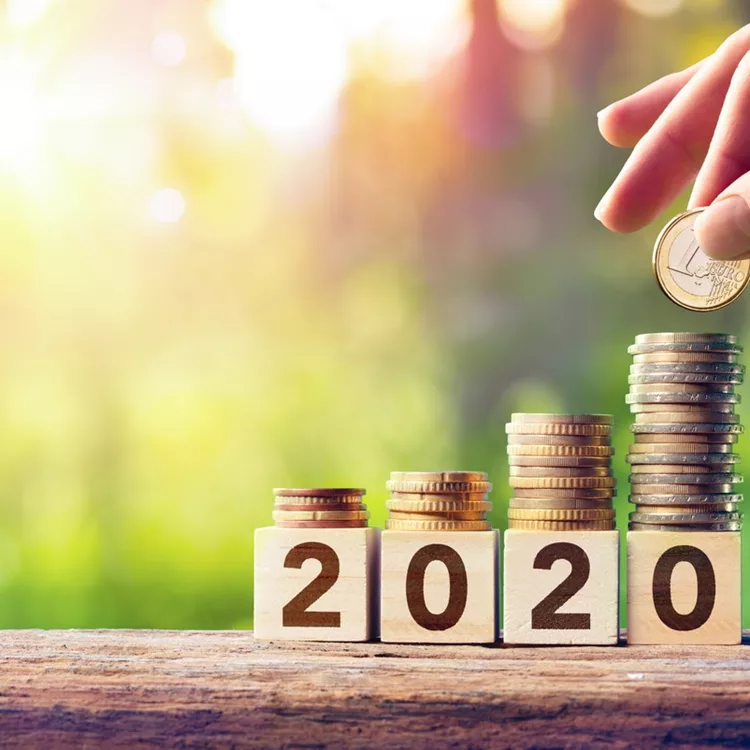 Growth Forecast Concept For 2020 - Coins Stack On Wooden Blocks