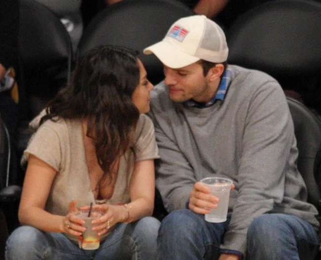 December 19, 2014; Mila Kunis and Ashton Kutcher out at the Lakers game. The Oklahoma City Thunder defeated the Los Angeles Lakers by the final score of 104-103 at Staples Center in downtown Los Angeles, CA.