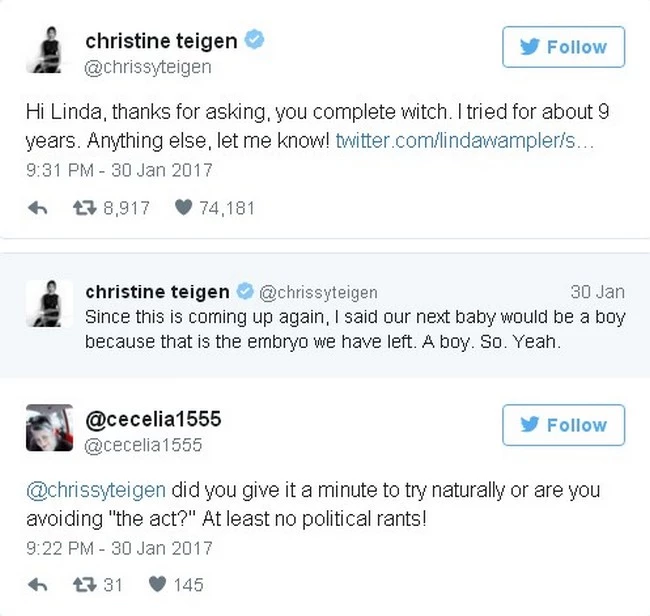 Chrissy Teigen: Η απίστευτη απάντηση της σε τρολ στο Twitter