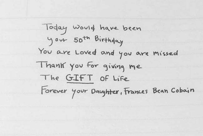 Frances Bean Cobain: Το συγκινητικό της γράμμα στον μπαμπά της, Kurt