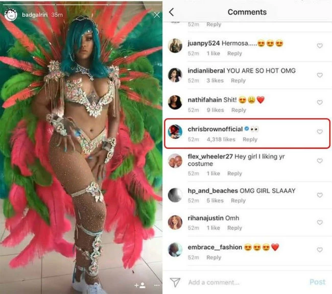 Chris Brown: To σχόλιο στη φωτογραφία της Rihanna στο Instagram