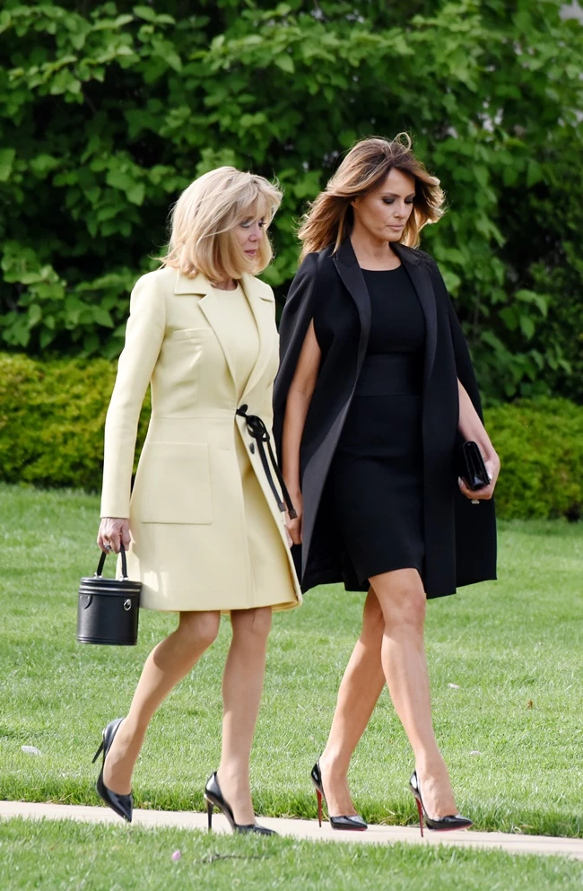 U.S. First Lady Melania Trump and French First Lady Brigitte Macron