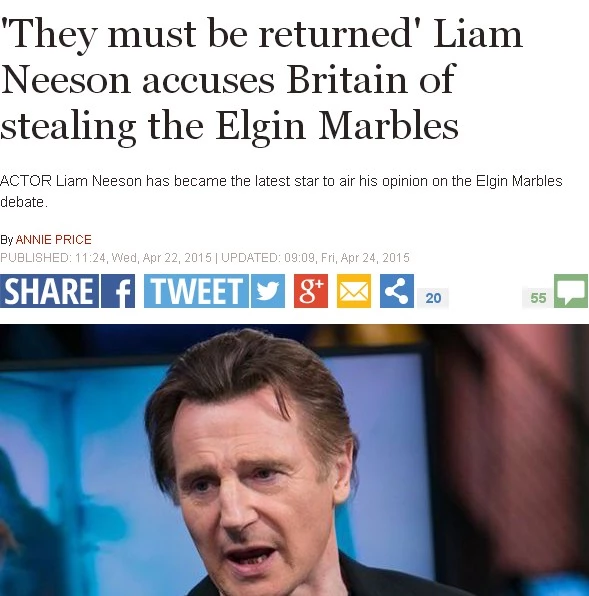 Η είδηση του Liam Neeson για τα Γλυπτά του Παρθενώνα κάνει τον γύρο του κόσμου
